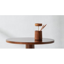 OBJECTRY Two-Tier Pen Stand – Handcrafted Solid Wood & Genuine Brass Desk Organizer – Matte Finish – Modern Brown Pen Holder for Office, Study & Home – Dimensions: 3" x 7"