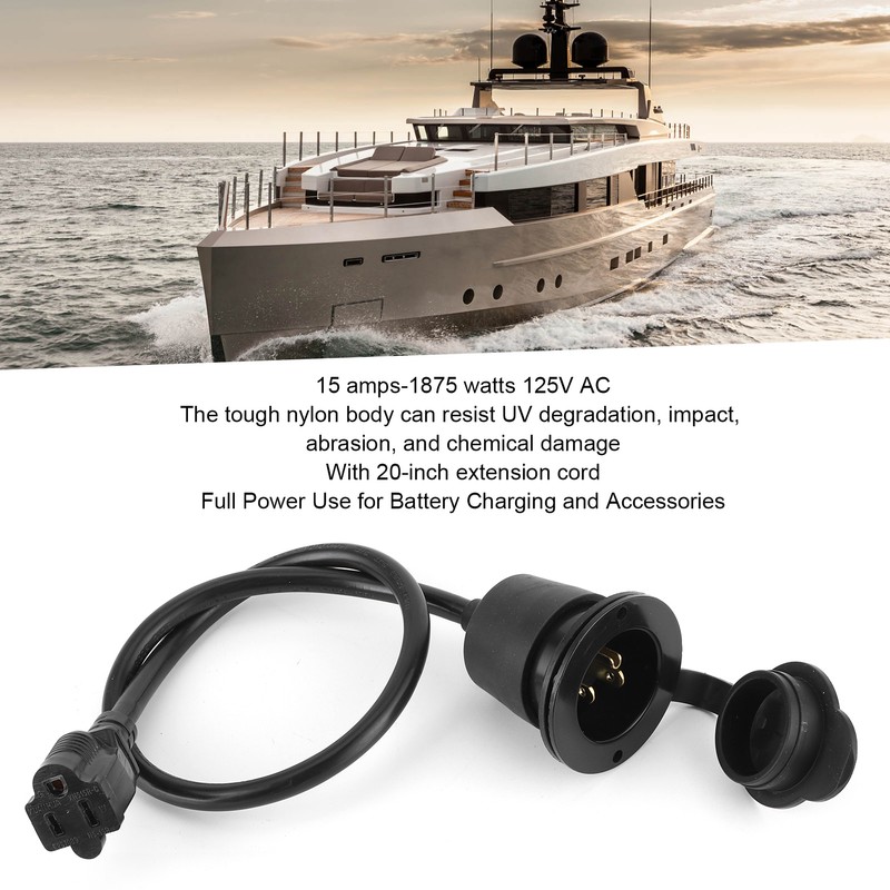 15A Power Inlet Port Plug with Integrated 20in Extension Cord