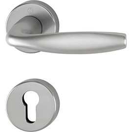Hoppe New York handle set with rosettes PZ profile cylinder, aluminium stainless steel effect, 3369882