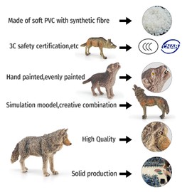 Atralo Service Wolf Figures Wild Life Jungle Zoo Animal Model Playsets 7 PCS Wolf Figurines Party Favors Toys for Boys Girls Kids Toddlers