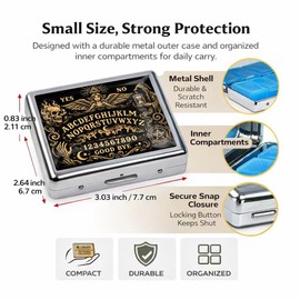Hypetal Metal Pill Organizer, 8 Compartment Travel Pill Case for Vitamins Supplements and Medication, Small Pill Box with Snap Closure for Purse Pocket Bag (Vintage Ouija Board)