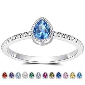 December Birthstone Stackable Rings for Women S925 Sterling Silver Blue Teardrop Stacking Ring Knuckle Rings Promise Band Size 5 for Young Women Friends Christmas Anniversary Birthday Gifts Jewelry
