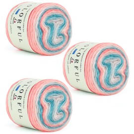 Aeelike - Hilo degradado para ganchillo, 3 madejas para tartas, 100 g, 245 m, peso ligero, hilos Ombré supersuaves para hacer manualidades coloridas, degradado azul y rosa