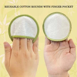 Chloven Reusable Cotton Rounds 16 Pack - Machine Washable Bamboo Charcoal Makeup Remover Pads for Face, Bamboo Terry Face Wipes Reusable Makeup Pads with Laundry Bag