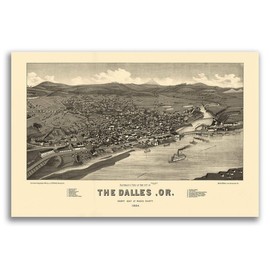 Magnet 1884 The Dalles Oregon Vintage Old Panoramic City Map Magnet Vinyl Magnetic Sheet for Lockers, Cars, Signs, Refrigerator 5"