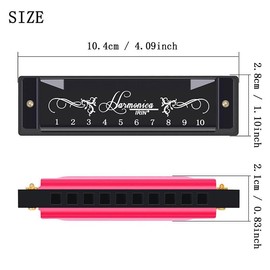10 Hole 20 Tone Harmonica, 1 Count Portable C Key Harmonica with Case, Musical Instrument for Beginners & Professionals:_Black_1count