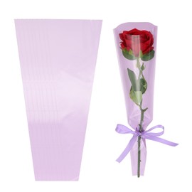 PATIKIL 100 Pack Flower Wrapping Bag, Light Purple Floral Packing Sleeves with Ribbons Cute for Bouquets Wedding Birthday Graduation Anniversary Arrangement Gift, 17.7"x4.7"x1.2"