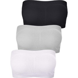 FULIER Women's Bandeau Bra Tube Top Bra Sports Seamless Wireless Padded Strapless Bras, Black / White / Grey
