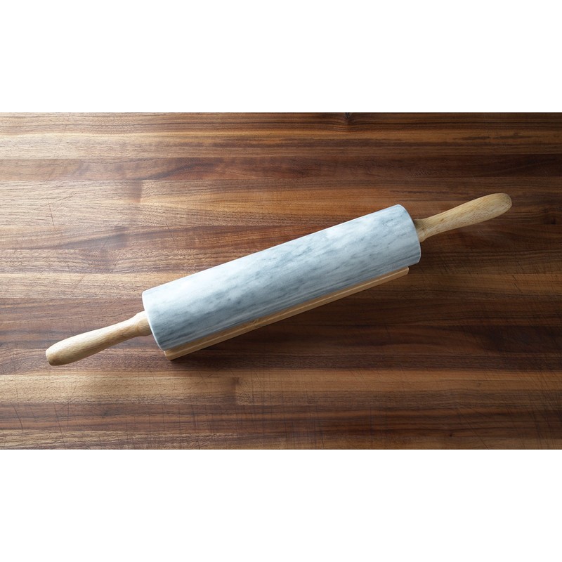 Fox Run Polished Marble Rolling Pin with Wooden Cradle, 10-Inch
