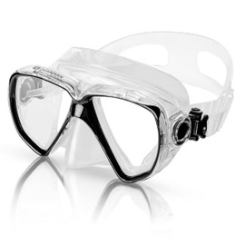 Snorkel Diving Mask, Adults Dive Goggles with Nose Cover, Full Face Scuba Snorkeling Masks, Adult Anti-Fog Diving and Swimming Gear (Clear/Black)