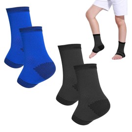 Eophmi Kids Ankle Support 2pairs Ankle Support Kids Children Breathable Compression Socks Sports for 5-12 Years Boy Girls Relief Achilles Tendonitis(Black*Blue)