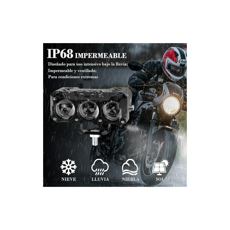 Exploradoras LED Auxiliares para Moto, 2 Piezas, 18000LM, 3 Modos