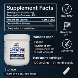 Pure Creatine Monohydrate Powder 5g Per Serving | Creatine Powder 500g for Men and Women | Unflavored Creatine Nutritional Supplement for Muscle Building & Recovery | Non-GMO & Vegan-Friendly