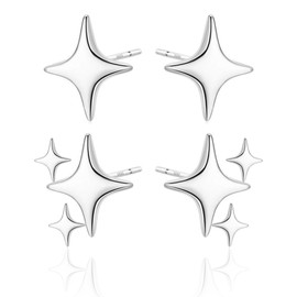 Sterling Silver Post Earrings Star Stud Earrings for Women Teen Trendy Hypoallergenic Small Post Pierced Studs Earrings Jewelry Gifts (2 Pairs Stars)