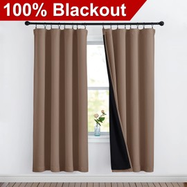 NICETOWN Living Room Completely Shaded Cold Blocking Draperies, Privacy Protection & Noise Reducing Drapes, Black Lined Insulated Window Treatment Curtain Panels(Cappuccino, 2 Pieces, W52 x L72)