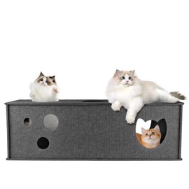 Cat Tunnel for Indoor Cats, DIY Transformable Cat Hideaway Cave, Felt Kitten Play Tubes and Tunnels, Felt Peekaboo Cat Toy with Interactive Peek Holes (Grey, Straight Tunnel)