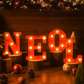 EDYCON Christmas Letter Lights Sign Table Decorations Christmas LED Light up Letters Battery Powered Letter for Home Bar Party Bedroom Tabletop Indoor Decor Gift(Noel)