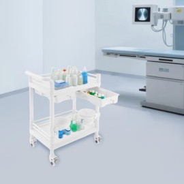 Rolling Medical Carts 2 Tier Esthetician Cart, 198 LBS Max Load Mobile Utility Cart with Wheels Drawers Dirt Bucket for Salon Hospital Office Lab