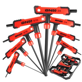 DNA MOTORING 8pcs T-Handle Hex Key Set Long Short Handle, SAE Metric Allen Wrench Set For Automobile Repair, Factory Machinery, Equipment Maintenance, W/Case, Red, TOOLS-00552