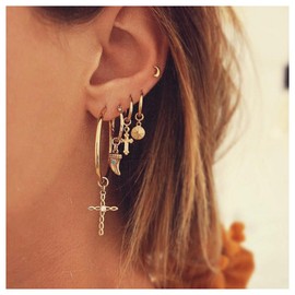 Allereya Vintage Crystal Cross Dangle Earrings Layer Cross Hoop Huggie Earrings Retro Cross Earrings Gold Multiple Piercing Earrings Set Jewellery for Women and Girls