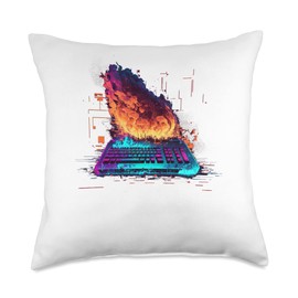 Gaming Keyboard On Fire Throw Pillow