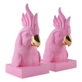 JOOMBE Pink Parrot bookends, Bird Animal Sculpture bookends Decorative bookends, Creative Modern Bookshelf Decorations