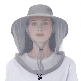 Women Men’s Summer Wide Brim Sun Visor Hat with Neck Shield Cover Net Mesh Sunblock Hat for Beekeeping Hiking Fishing Light Grey