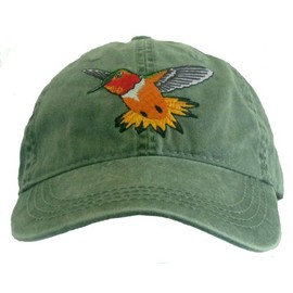 Rufous Hummingbird Embroidered Cotton Cap Green