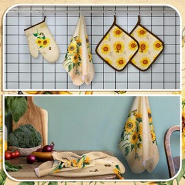 Bencailor 6 Pcs Kitchen Towels Oven Mitt and Pot Holder Apron Mushroom Sunflower Rooster Kitchen Decor Valentine Party Gifts