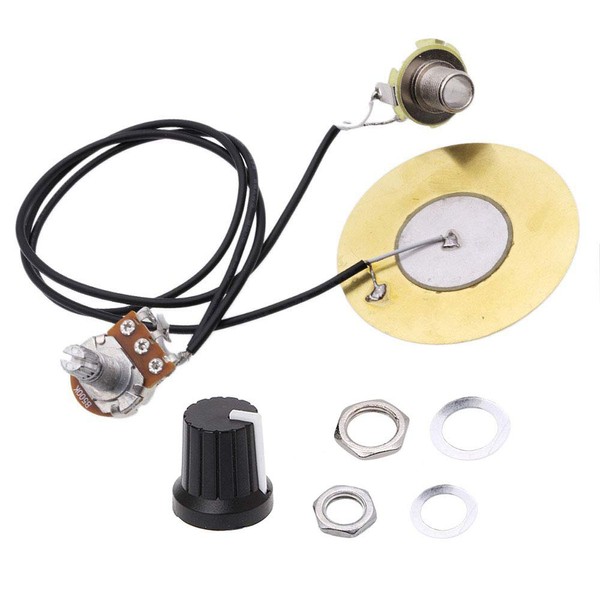 Onown Pickup Wiring Kit PIckup Piezo 50mm Sensitive Transducer Pickups Prewired Amplifier with 6.35mm Output Jack for Cigar Box Guitars and Acoustic Instruments