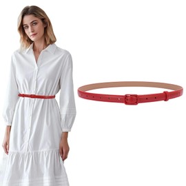SUOSDEY Leather Belt for Women, Skinny Waist Belt with Pin Buckle, Women's Belt Buckle for Women Dresses Jeans, 2 cm Wide Women's Fashion Accessories, 03-red