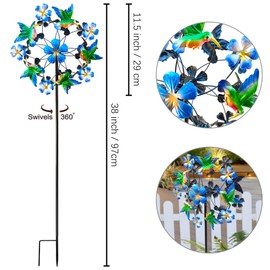 Senflame Double Blade Hummingbird Swivel Wind Spinners, Outdoor Garden Spinners 38inch Garden Stakes Dccor, Metal Pinwheels for Yard and Lawn