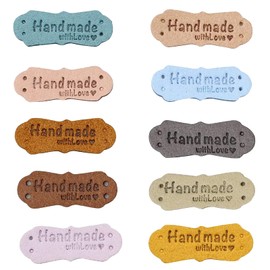 40 pieces handmade leather labels, PU leather handmade labels tags, knit labels for handmade, ten colours items, DIY, sewing, crafts, clothing, handbag accessories