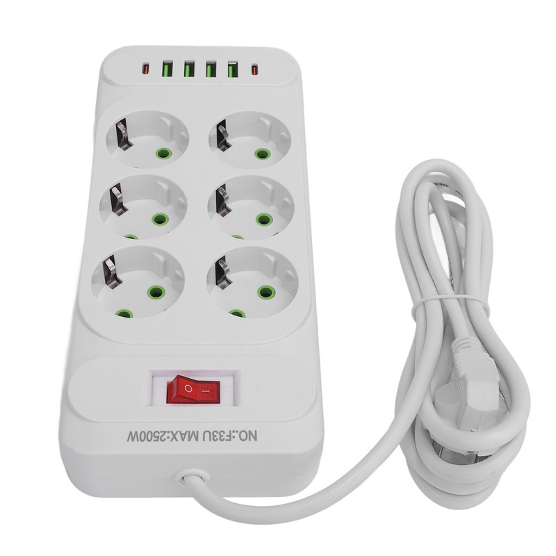 Power Strip 6 Outlets 4 USB 2 Type C Ports