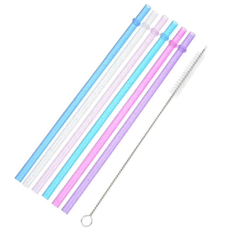 Hestya 25 Pcs Glitter Reusable Plastic Straws 9 Inches Long