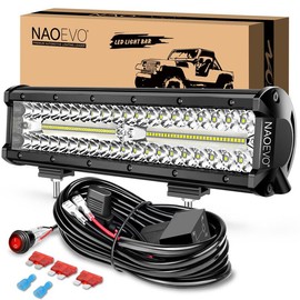 NAOEVO 12 Inch LED Light Bar, 300W 30000LM LED with Wiring Harness Kit, Spot Flood LED Work Lights for Truck UTV ATV Golf Cart Boat, 1 Pcs - Color: White
