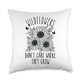 Smarty Pants Designs Wildflowers Don't Care Where They Grow Inspirational Throw Pillow, 18x18, Multicolor