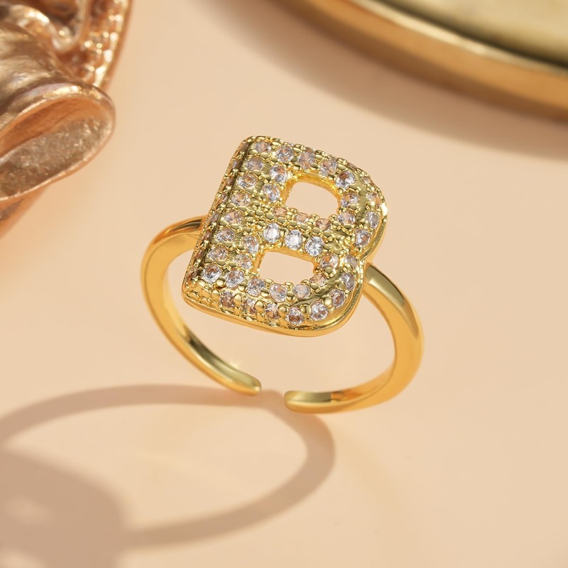 Anten Pink Initial Ring for Women - Gold Rings with