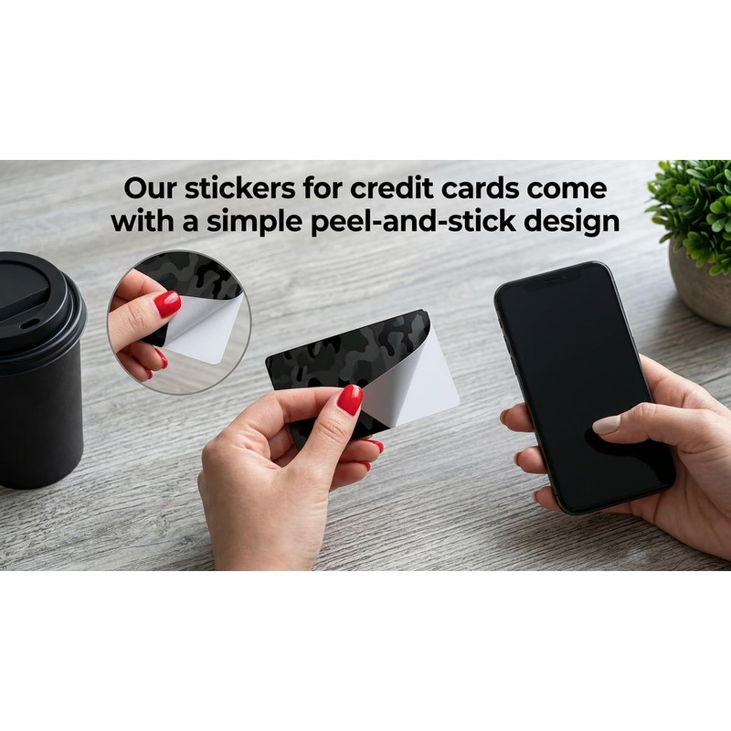 Pack of 4 Black camo Credit Card Stickers, Suitable for
