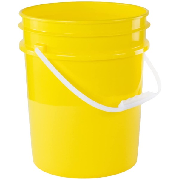 5 Gallon White Plastic Bucket Only - Durable 90 Mil All Purpose Pail - Food Grade Buckets NO LIDS Included - Contains No BPA Plastic - Recyclable - Buckets ONLY (Pack of 20, Yellow)