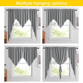 NICETOWN Swag Curtains for Kitchen, Home Fashion Rod Pocket Blackout Short Window Tiers Energy Efficient Drapes for Basement, 36W x 63L per Panel, 1 Pair, Sliver Grey