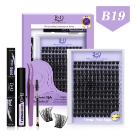 Kit de Extensiones De Pestañas Kit B&Q 156pcs B19 Bq Lash Clásicas Y Gruesas Pestañas Tupidas 8-18mm Negro