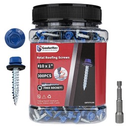 Metal Roofing Screws 10 x 1 Galvanized Hex Head Sheet Metal Screws, Metal to Wood Siding Screws, Self Tapping Screw with EPDM Washer for Corrugated Roofing (Blue-300Pcs)