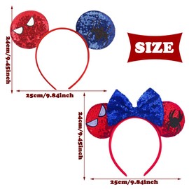 2pcs Mouse Ears Hairband,Red and Blue Tone Glittering Sequin Headband with Cute Bow,Beautiful Mouse Ears Hair Accessories for Kids Fancy Dress Headband Jewellery Party Decoration Gift