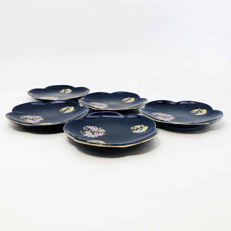Koransha R3003-FS4 R3003-FS4 Famous Dish, Ruri Hanamaru Crest, 5 Piece