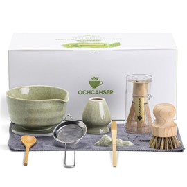 Ochcahser Ochcahser Japanese Matcha Set, Matcha Bowl with Spout and Coaster, Matcha Whisk and Holder, Sifter, Scoop, Spoon, Cleaning Brush,10 Pcs Complete Ceramic Matcha Kit