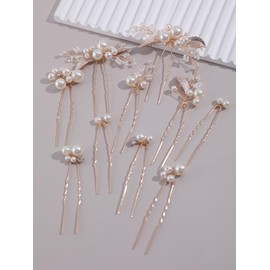 SELFCLOUD 10 Pcs Pearl Hair Pins，Rhinestone Bridal Hair Accessories，Wedding Hair Pieces For Brides (SILVER)