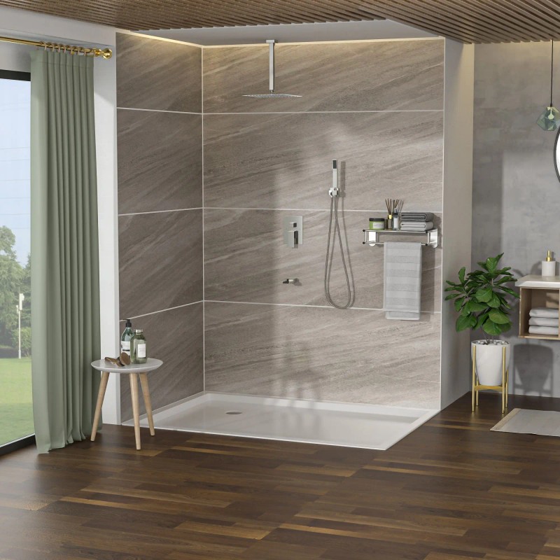 Brushed Nickel 12-Inch Ceiling Mount Square Shower System Waterfall Tub