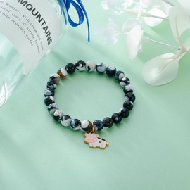 Cow Bracelet Charm - Cute Jewelry and Accessories for Cow Lovers - Themed Gifts for Women (Black Agate)