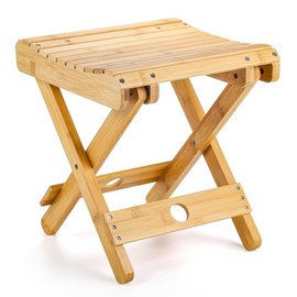 Lawei Bamboo Folding Step Stool - 12 Inch Height Bamboo Shower Bench Stool Spa Bath Seat Chairs for Shower, Leg Shaving and Foot Rest, Portable Small Stool Little Chair